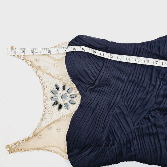Adrianna Papell Illusion Bodice Jersey Sheath Dress Womens 6 Navy Mini Cocktail - Picture 7 of 16